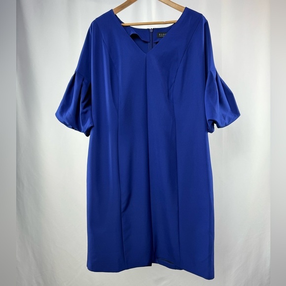 NWT Eloquii Puff Sleeve V Neck Scuba Dress‎ in Blue Size 16 - Picture 3 of 11